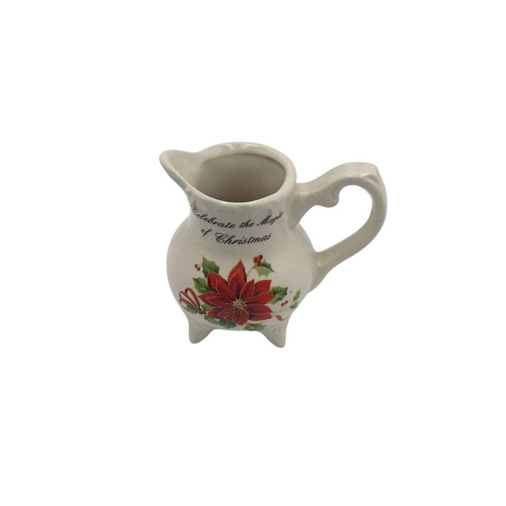 Vintage Christmas‎ Poinsettia Ceramic Pitcher Vase Holiday Decor
